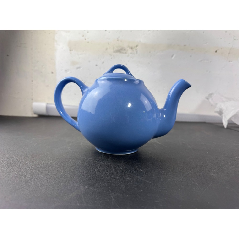 Vintage Blue Ceramic Teapot with‎ Lid Periwinkle Round Tea Pot Glossy Finish